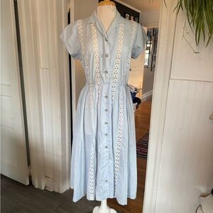 True Vintage 50s Light Blue Midi Dress with Button Detail